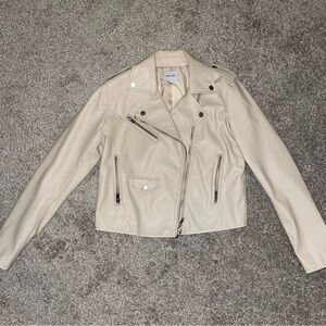 Women's Cream Moto Faux Leather Jacket